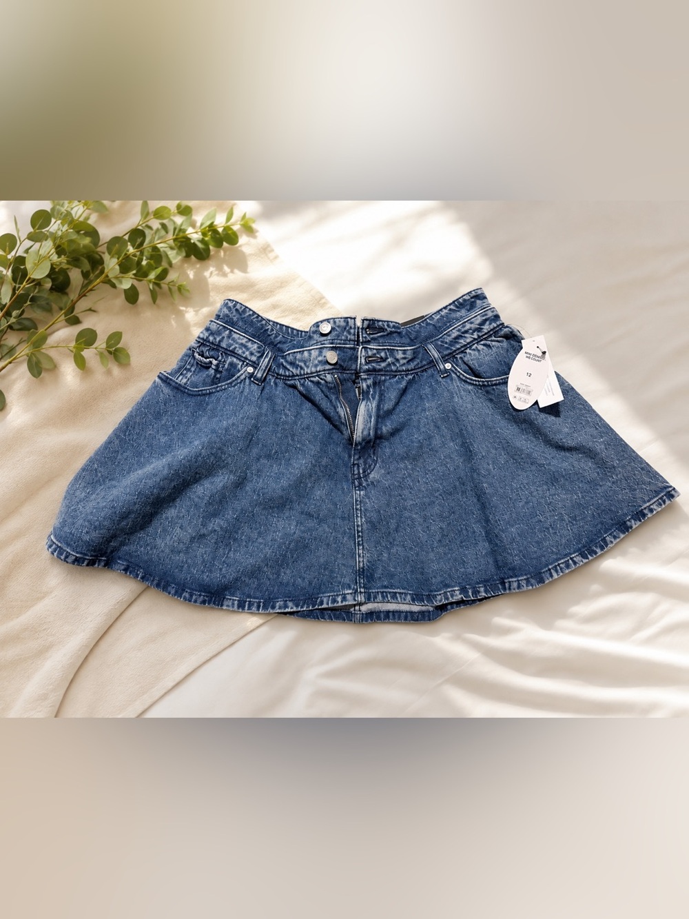 High-Rise Blue Denim Circle Skirt